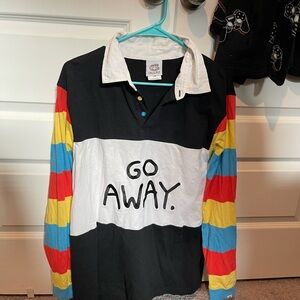 Zumiez Black and White Casual Button Down Shirt with Rainbow Sleeves